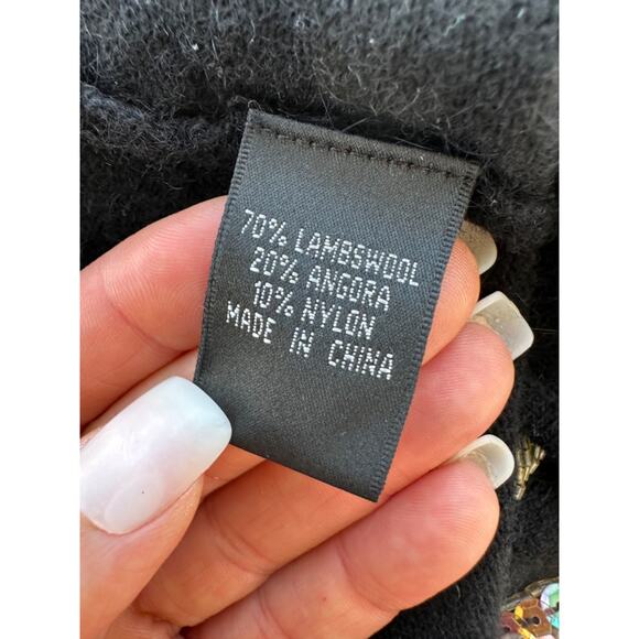 VTG 90's Black Lambs wool Cropped Bolero Sweater Gold Embellished Sequins Party - Picture 8 of 9